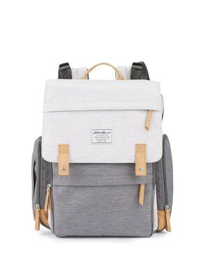 Eddie Bauer Two-Tone Gray Canvas Diaper Backpack with Tan Accents